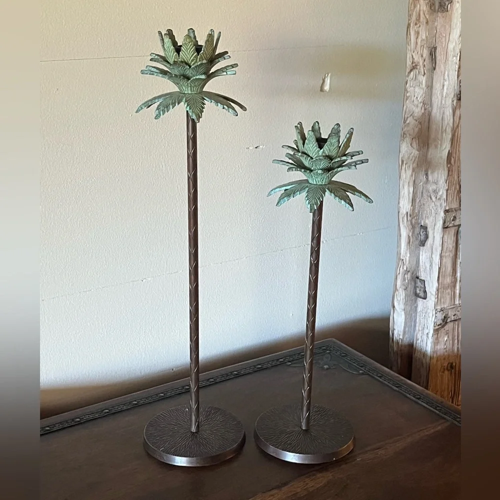 Set of 2 Vintage Brass Palm Tree Candle Holders Candlesticks 17